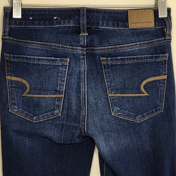 American Eagle | Distressed Hi-Rise Jegging Dark Wash Skinny Jeans Size 0 Short - Picture 4 of 8